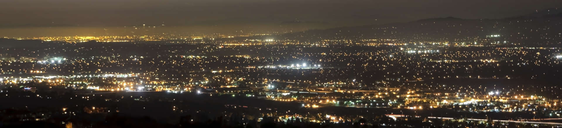 aerial view of Anaheim, CA at night